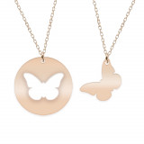 Mariposa - Set coliere personalizate banut si fluturas cu nume din argint 925 placat cu aur roz
