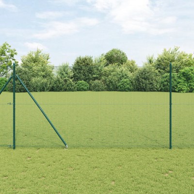 vidaXL &amp;Icirc;ngrădire din S&amp;acirc;rmă Sudată cu 13 St&amp;acirc;lpi Verzi 1.4x25 m Oțel foto