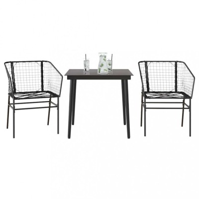 Gossi set de sufragerie de gradina 3 piese sticla neagra poli ratan foto