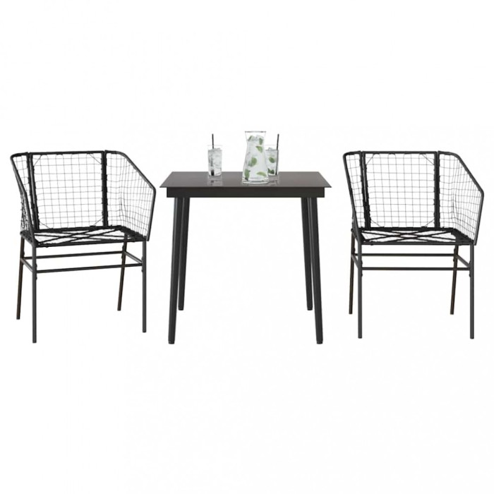 Gossi set de sufragerie de gradina 3 piese sticla neagra poli ratan