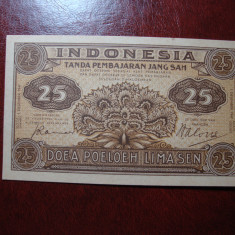 INDONEZIA / ADMINISTRATIE OLANDEZA 25 SEN 1947 UNC
