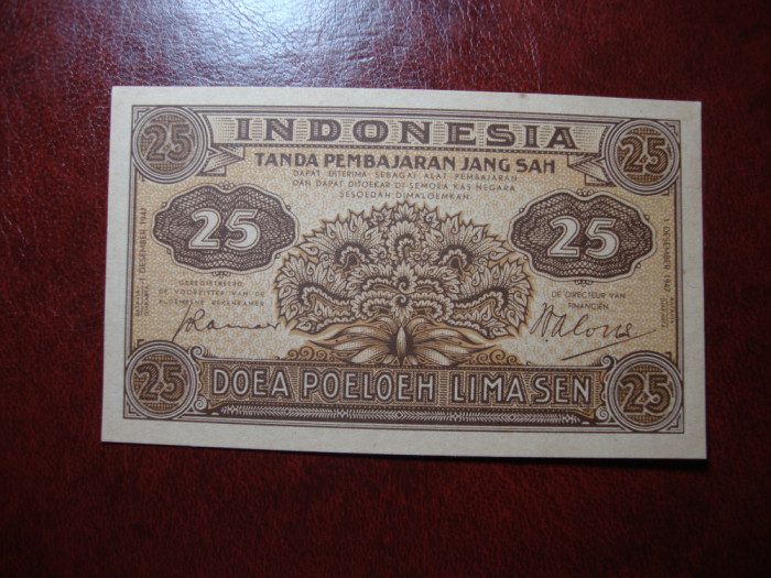 INDONEZIA / ADMINISTRATIE OLANDEZA 25 SEN 1947 UNC