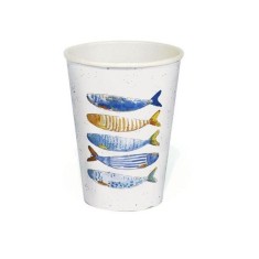 Set 8 pahare din carton natural, 330 ml, model pesti