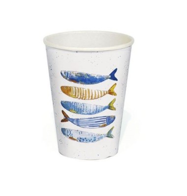Set 8 pahare din carton natural, 330 ml, model pesti foto