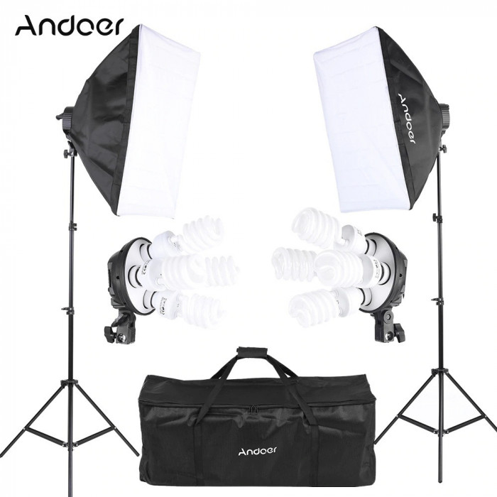 Kit de iluminare foto Studio cu 2 softbox + accesorii Andoer