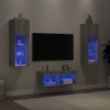 Cumpara ieftin Comode TV de perete cu lumini LED, 4 piese, gri sonoma