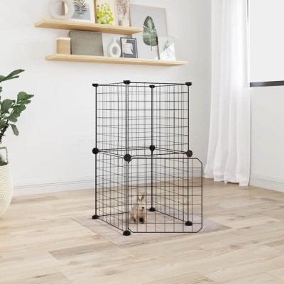 vidaXL Cușcă animale de companie cu ușă, 8 panouri, negru 35x35cm oțel foto
