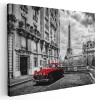 Tablou turnul Eiffel cu masina rosie vintage Tablou canvas pe panza CU RAMA 50x70 cm