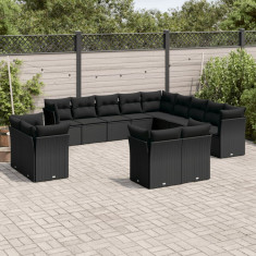 vidaXL Set mobilier de grădină cu perne, 13 piese, negru, poliratan