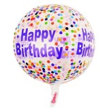 Balon din folie metalizata, flippy, figurine 4d, model happy birthday, tematica aniversara bombonele, 63x24 cm, ambalaj individual, pai inclus, umflar