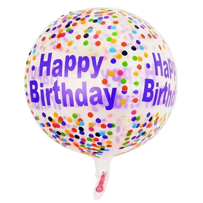Balon din folie metalizata, flippy, figurine 4d, model happy birthday, tematica aniversara bombonele, 63x24 cm, ambalaj individual, pai inclus, umflar