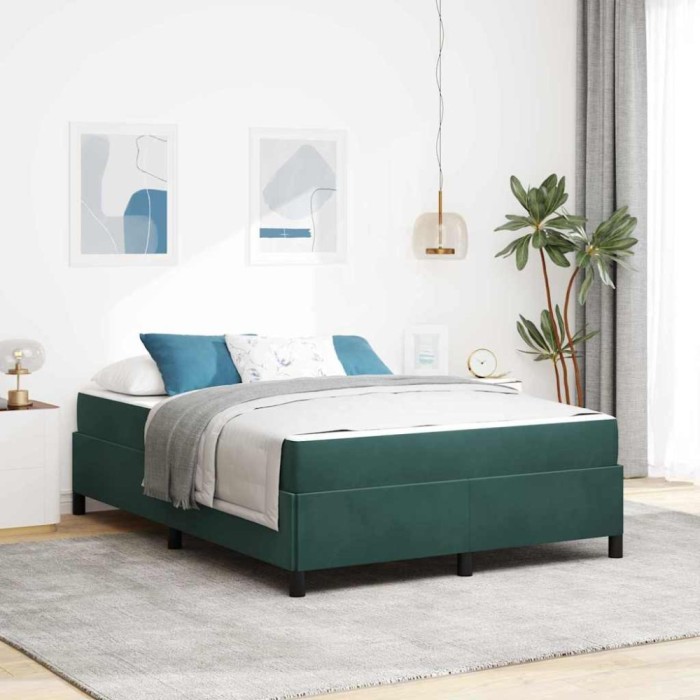 vidaXL Cadru de pat Verde &icirc;nchis, verde și alb 160 x 200 cm Catifea