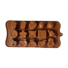 Forma silicon pentru bomboane, 15 cavitati, Diverse forme, Maro, 21 cm, 259COF
