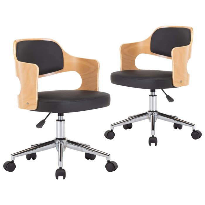 Scaune pivotante, 2 buc. negru, lemn curbat &amp; piele ecologica