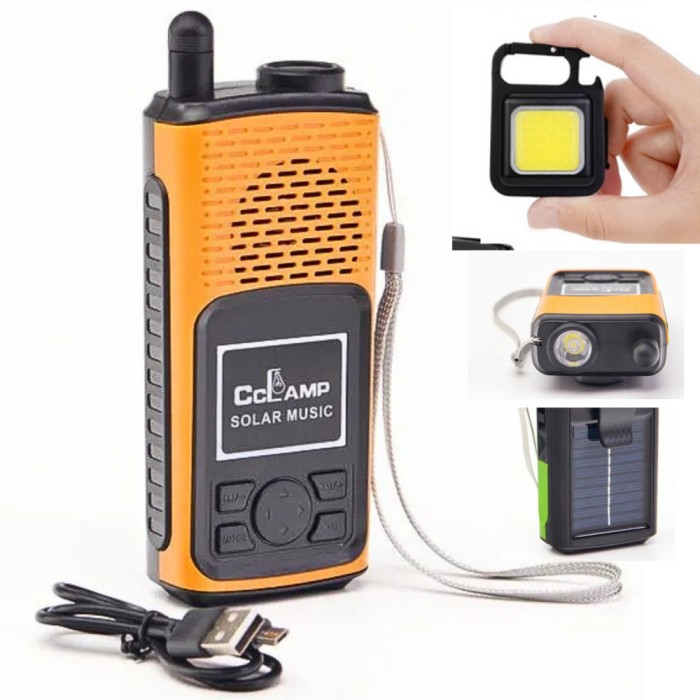 Set Multifunctional APF&reg; &ndash; Difuzor Bluetooth Solar Galben cu Radio FM &amp; Breloc Metalic, cu Lanterna, Magnet si Deschizator de Sticle