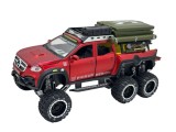 Macheta Mercedes Pickup 6x6 1/24 replica metal cu sunet, lumini, suspensii si accesorii off-road - Rosu