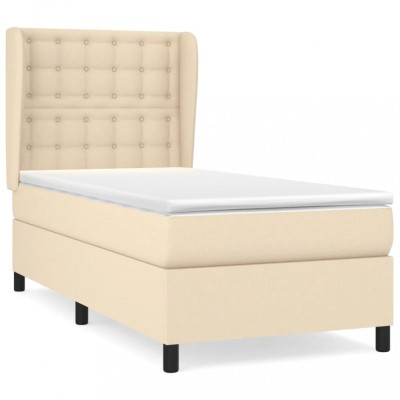Pat box spring cu saltea, crem, 90x200 cm, textil foto