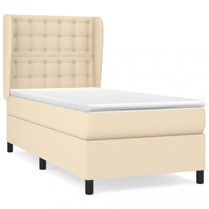 Pat box spring cu saltea, crem, 90x200 cm, textil