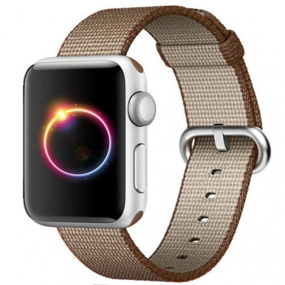 Curea iUni compatibila cu Apple Watch 1/2/3/4/5/6/7, 42mm, Nylon, Woven Strap, Brown foto