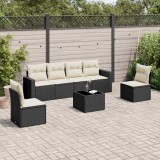 vidaXL Set canapele de grădină cu perne, 7 piese, negru, poliratan 3218806
