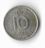 Moneda 10 ore 1958 - Suedia, 1,44 g argint 0,400