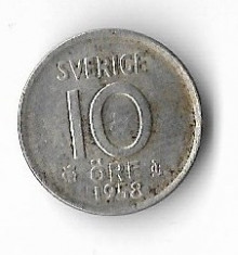 Moneda 10 ore 1958 - Suedia, 1,44 g argint 0,400 foto