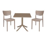 Cumpara ieftin Set de gradina masa si scaune Groovy, Ignite set 3 piese plastic cappuccino 80x80x74.5 cm