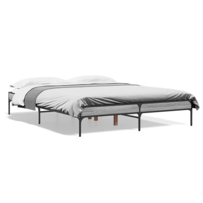 vidaXL Cadru de pat, gri sonoma, 150x200 cm, lemn prelucrat și metal foto