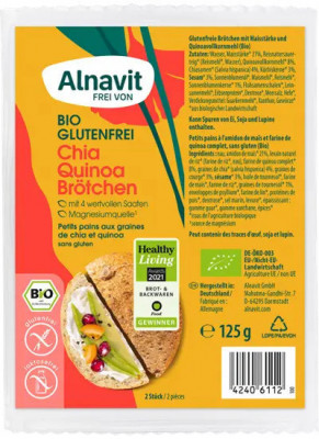 Chifle cu chia si quinoa fara gluten, precoapte, bio, 125g, 2 buc., Alnavit foto