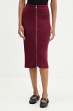 Karl Lagerfeld Jeans fustă culoarea bordo, midi, creion, A4W12005