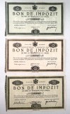 Lot 3 Bonuri Impozit 1933, 100/500/1000 Lei - Acte Vechi Colectie