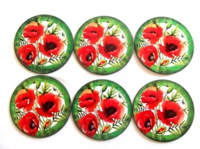 Suporturi cu maci rosii, set suport pahare cu model floral 40107 foto
