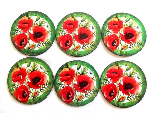 Suporturi cu maci rosii, set suport pahare cu model floral 40107