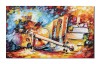 Tablou cu viora, carti si lumanare pictat manual, Creatie, 100x60cm ulei pe panza in cutit efect 3D
