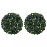 VidaXL Mingi artificiale din lemn de cimiș cu lumini LED 2 buc Verde