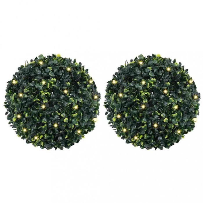 vidaXL Mingi artificiale din lemn de cimiș cu lumini LED 2 buc Verde