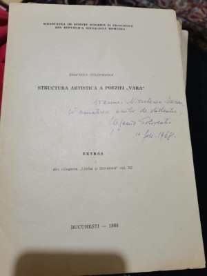 1966 Structura artistica a poeziei &amp;quot;Vara&amp;quot;, Stefania Golopentia, Extras foto