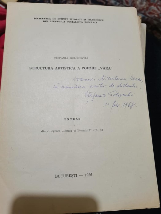 1966 Structura artistica a poeziei &quot;Vara&quot;, Stefania Golopentia, Extras