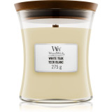 Woodwick White Teak lum&acirc;nare parfumată cu fitil din lemn 275 g