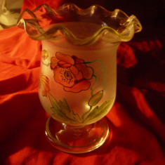 Pahar pt. lingurite - sticla pictata manual floare ,h=11,5cm ,anii'20