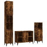 Cumpara ieftin Set mobilier de baie, 3 piese, stejar fumuriu, lemn prelucrat