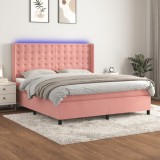 Cumpara ieftin Pat cu arcuri, saltea &amp; LED, roz, 180x200 cm, catifea