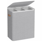 Cos de rufe SONGMICS cu 3 compartimente, capac si saci detasabili, 190 L, gri