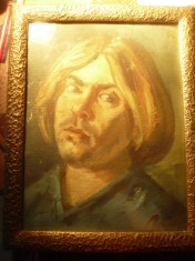 Tablou - Portret tanar ( sau autoportret) ulei pe carton ,semnat indescifrabil