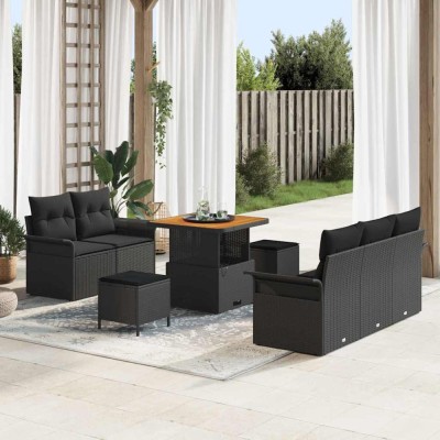vidaXL Set de canapele pentru grădină 8 pcs Negru 80 x 80 x 71 cm foto