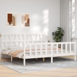 Cumpara ieftin Cadru de pat fără saltea, alb, 200x200 cm, lemn masiv pin