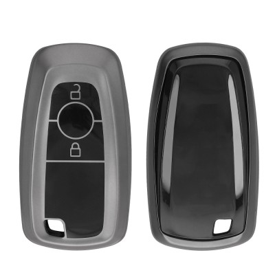 Husa Cheie Auto Kwmobile pentru Ford 2 Butoane - Keyless Go, Gri/Negru, Silicon, KWM0000252Y001C foto
