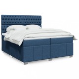 VidaXL Pat box spring cu saltea, albastru, 200x200 cm, textil