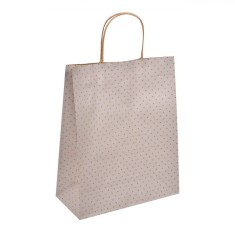 Pungă Cadou, Model Buline, Culoare Bej și Maro, Dimensiune 26x12x32cm, Hârtie Kraft