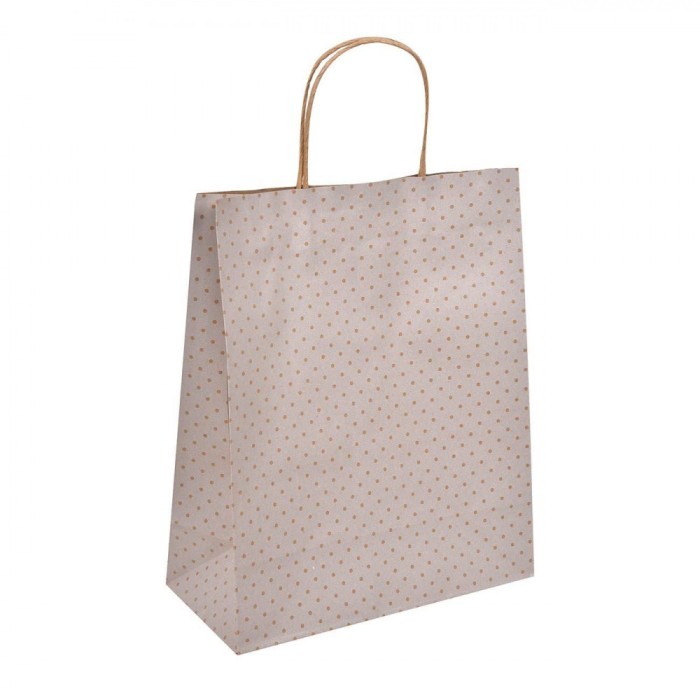 Pungă Cadou, Model Buline, Culoare Bej și Maro, Dimensiune 26x12x32cm, H&acirc;rtie Kraft
